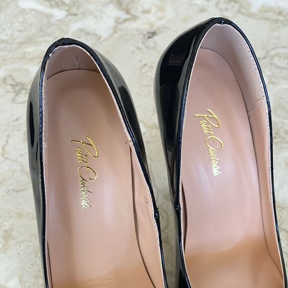 Petit Cadeaux Platform Peep Toe 5” Stiletto Heels Black Patent & Red - As New - Picture 16 of 16
